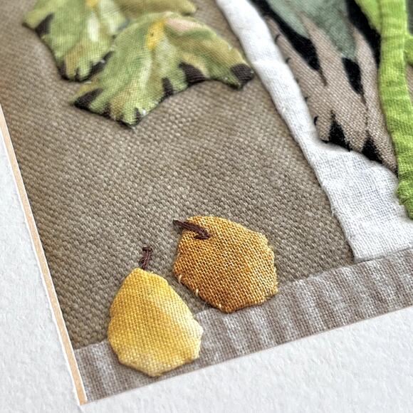 Fabric Collage by Wilda Northrop Yellow Flowers & Pear Signed Textile Art Floral - Picture 5 of 16